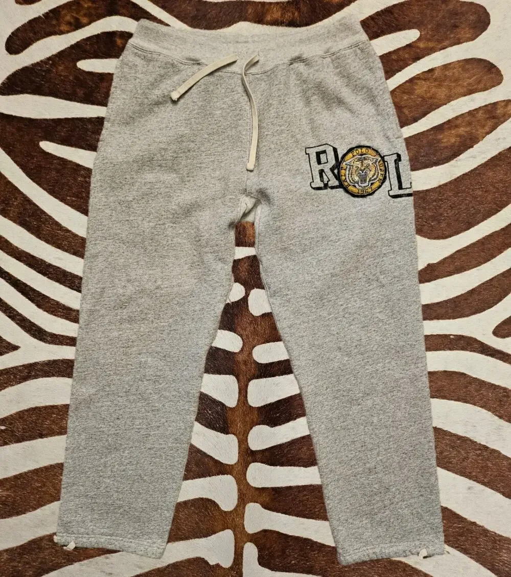 Y2K Polo Ralph Lauren Tiger Gray Baggy Cotton Sweatpants Joggers 00’s Size XL